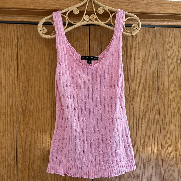 Pink Silk Ralph Lauren Black Label Cable Knit Tank Top Size Medium - Picture 2 of 5